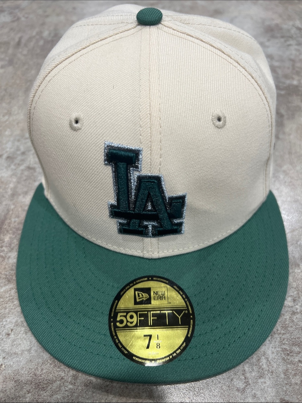 New Era Cream Crown Baseball Cap with Green Visor 7 1/8 fitted